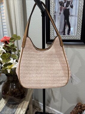 Style & Co. Woven Shoulder Bag in Light Pink inside with Tan Trim and outside